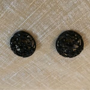 Jet faceted Bead Earrings. Vintage Glass